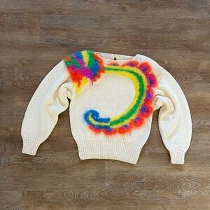 Vintage Sheila Raymond Angora Wool Sweater | Rainbow Knit | Size Small